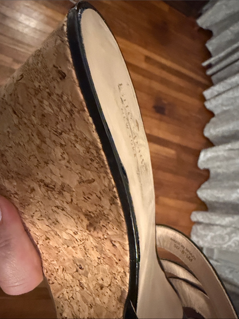 KATE SPADE Women’s Black Patent Cork Wedge slide Sandal 8.5 platform sexy! - Picture 16 of 17